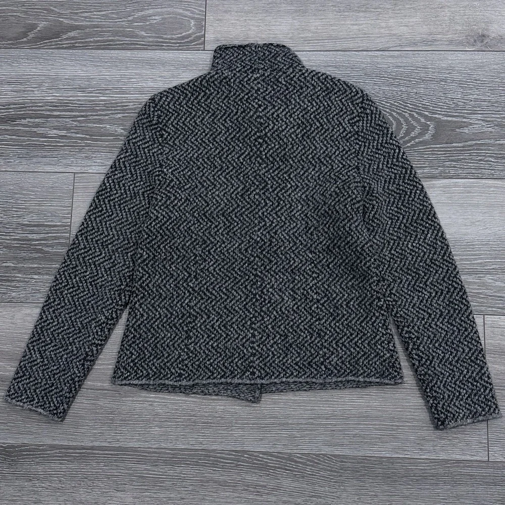 Eileen Fisher Wool Alpaca Herringbone Moto Jacket‎ PS Moon Gray Asymmetrical Zip